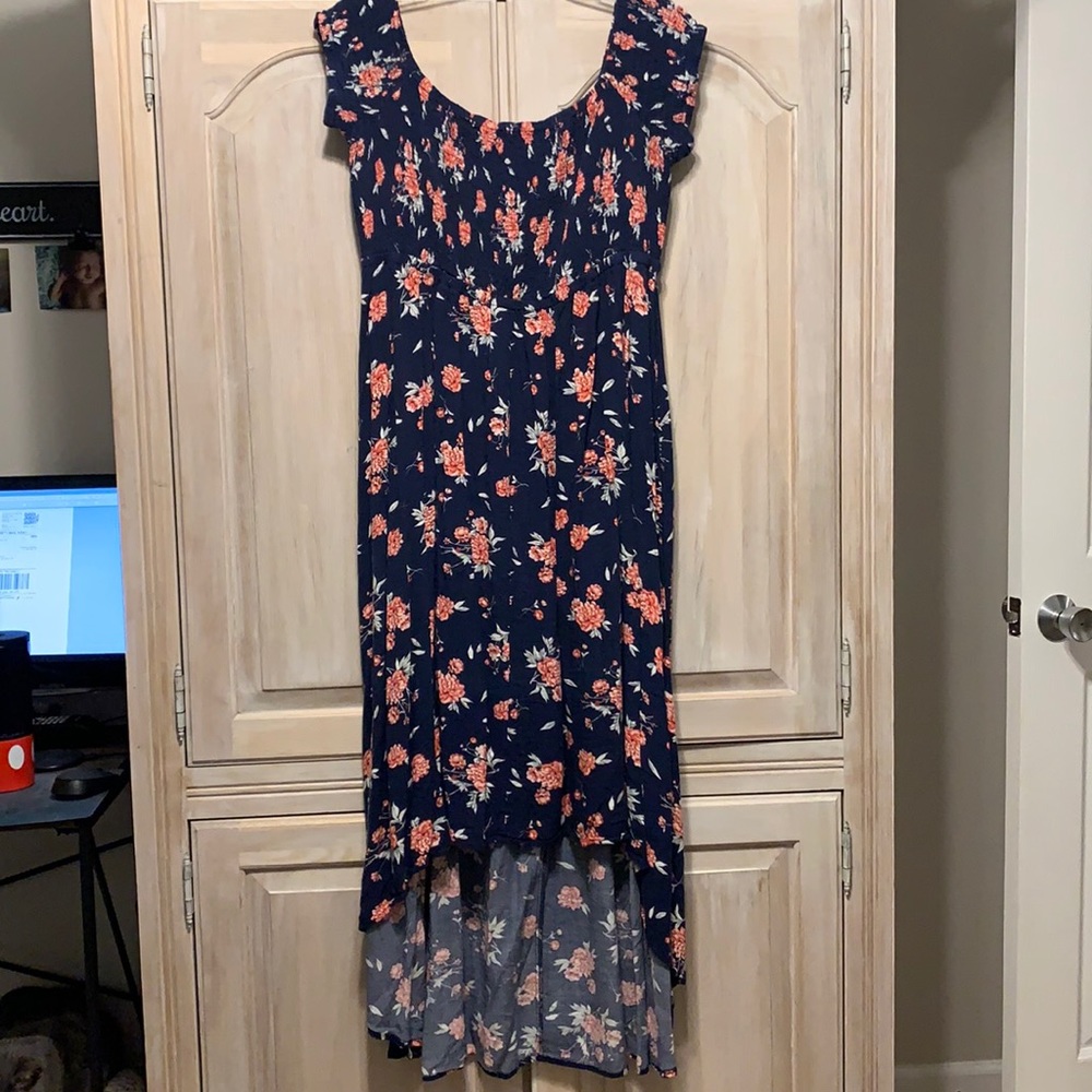 Torrid Size 1 Navy Floral Smocked Hi Low Dress